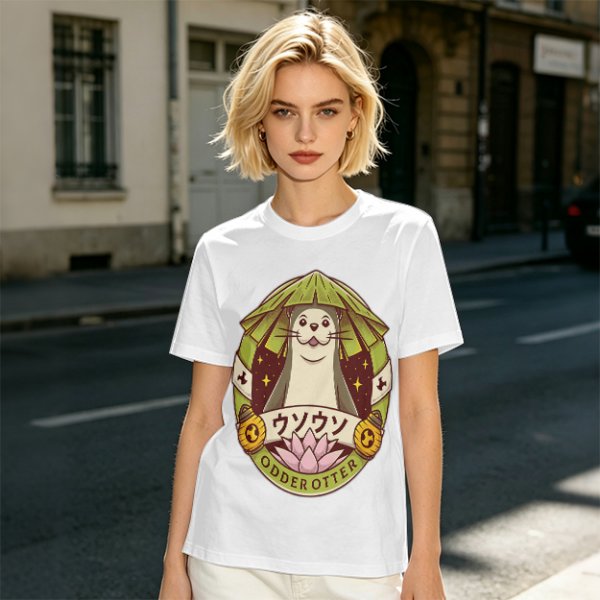 Otter with Straw Hat Graphic Tee Design
