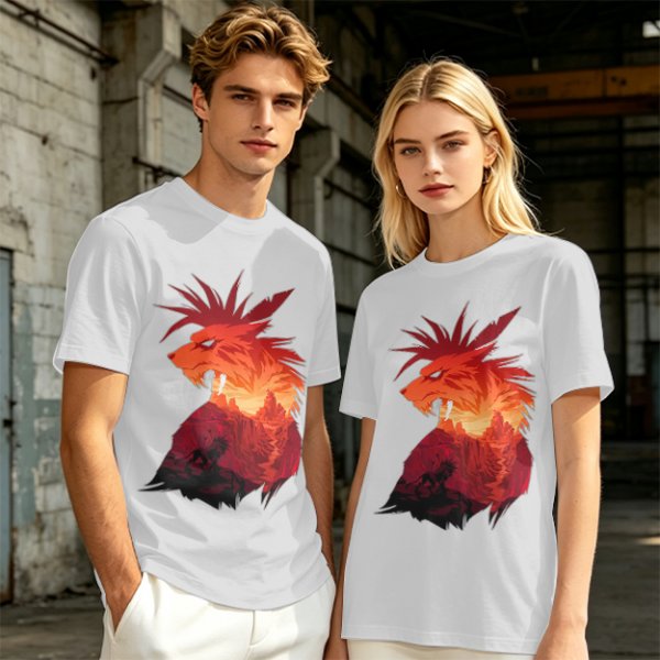 Olive T-Shirt With Fiery Lion Creature Graphic Print
