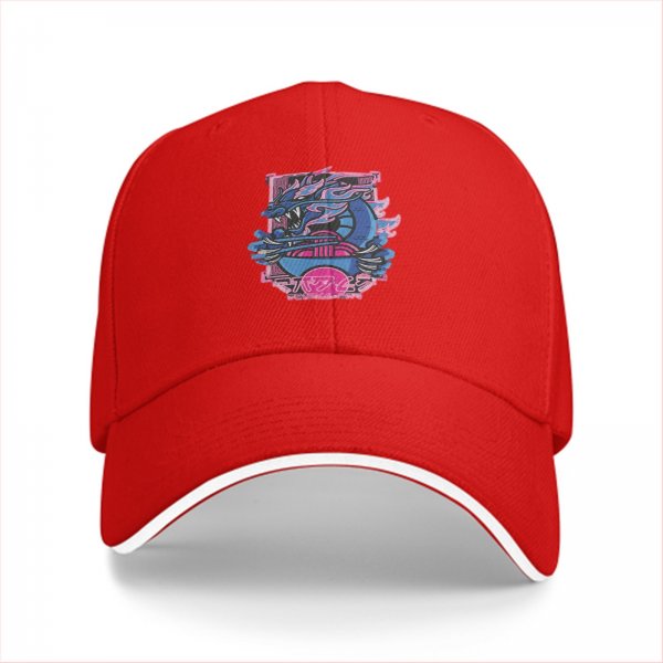 Black Baseball Cap With Neon Blue And Pink Dragon Graphic
