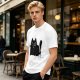 Oversized Army Green T-Shirt With Surprised Black Cat Graphic