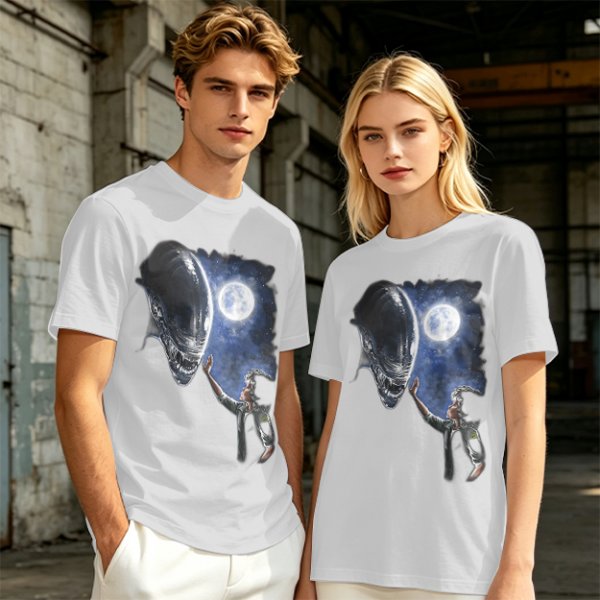 Olive Green Alien Moon Reaching Graphic T-Shirt