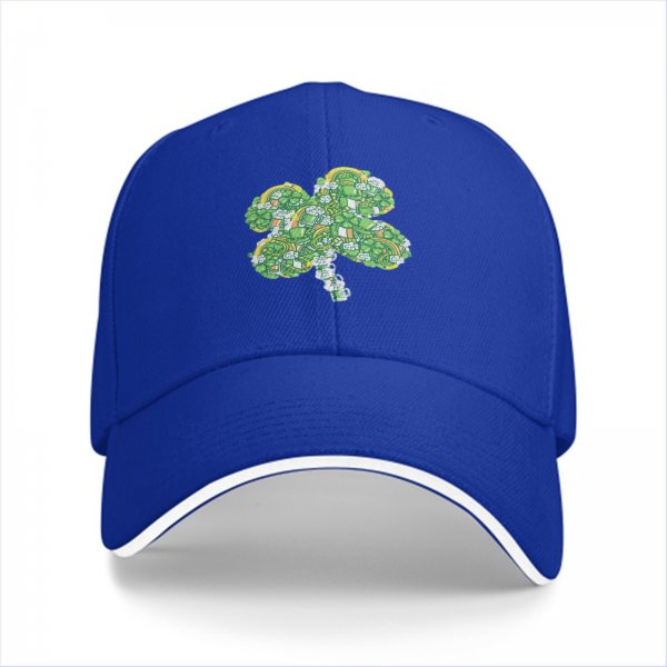 Black baseball cap with decorative four-leaf clover graphic