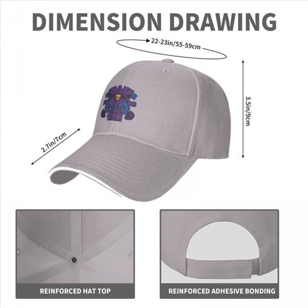 Black baseball cap with Skeletor Snake Mountain Gym graphic