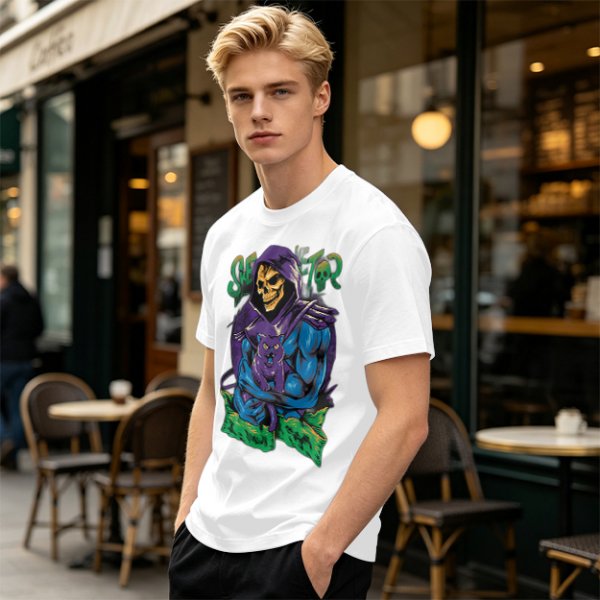 Olive T-shirt with Skeletor Holding Panthor Graphic Print