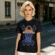 Olive T-Shirt with Neon Style Straw Hat Pirate Skull Print