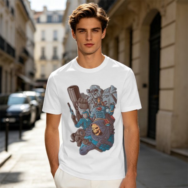 Olive T-shirt with 80s villain cartoon characters print