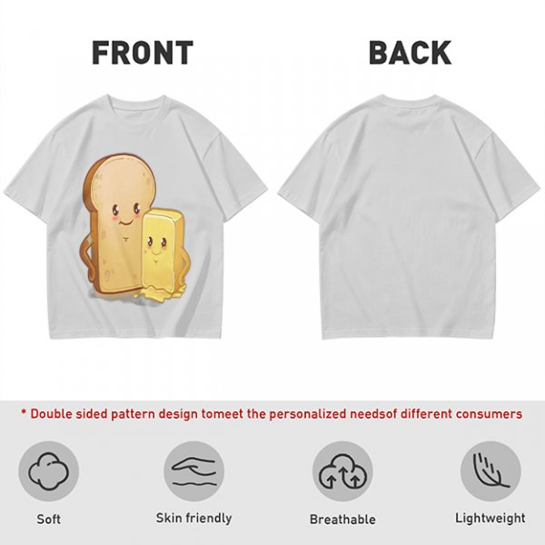Olive T-Shirt With Cute Cartoon Bread And Butter Graphic