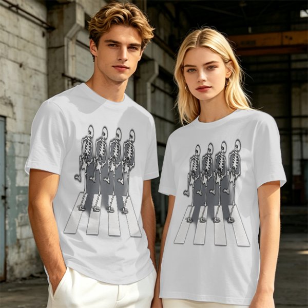 Olive T-Shirt With Skeletons Crossing Abbey Road Style Crosswalk Print
