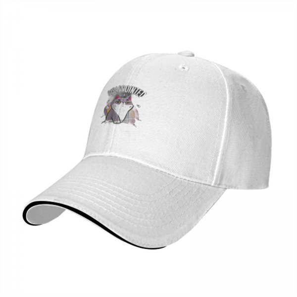 Black Baseball Cap With Disappointed Cat Graphic Print