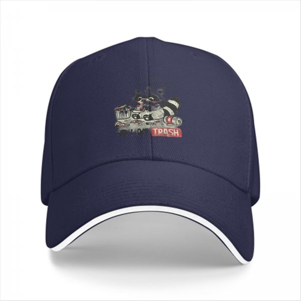 Black Baseball Cap With Raccoon Trash Graphic And Text
