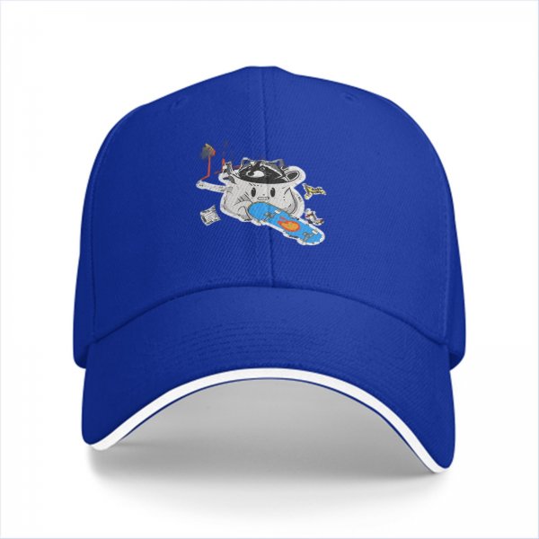 Black Baseball Cap With Raccoon Skateboarding Graphic