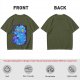 Olive T-Shirt With Cheshire Cat And Crow Graphic Print