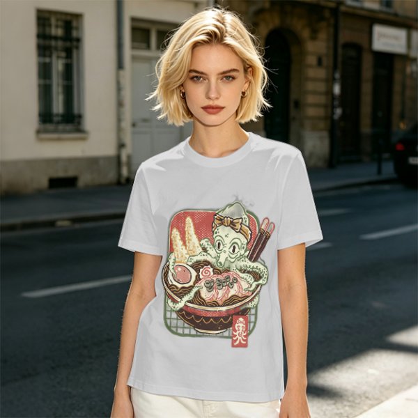 Olive T-Shirt With Octopus Chef In Ramen Bowl Graphic