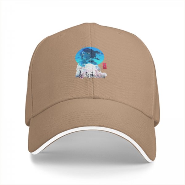 Black Baseball Cap With Anime Girl Blue Circle Art Print