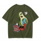 Olive T-Shirt with Cartoon Avocado Globe Travel Print