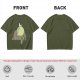 Olive T-shirt with whimsical forest spirit and small animal graphic print