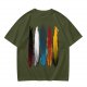 Olive Green T-Shirt With Vertical Colorful Brushstroke Figure Art