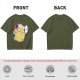 Oversized Olive T-Shirt with Saitama 'OK' Anime Graphic Print
