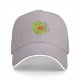 Black baseball cap with cute green cat holding orange yarn ball