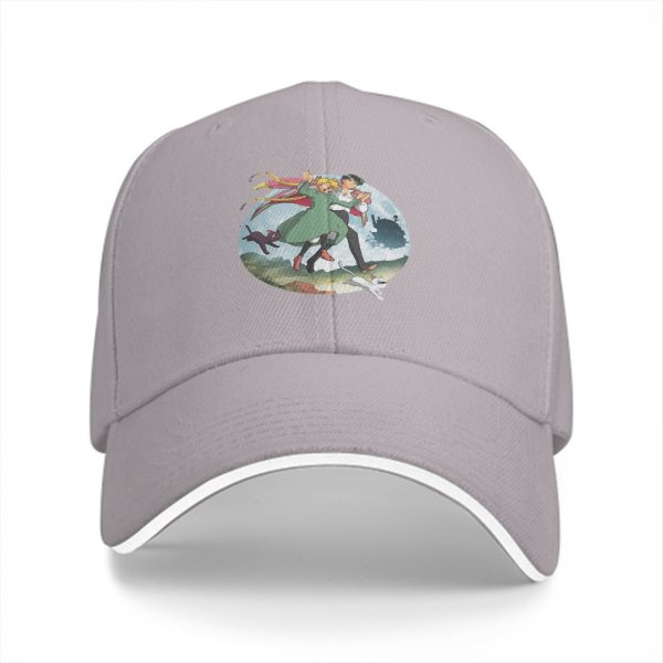 Black Baseball Cap with Howl’s Moving Castle Dancing Characters Print