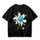 Olive Green T-Shirt with Watercolor Blue Lily Flower Print