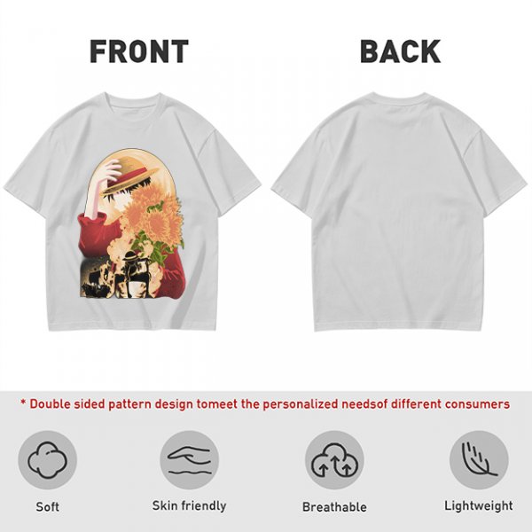 Olive anime graphic t-shirt with straw hat and sunflowers
