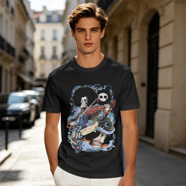 One Piece Brook Skull Musician Graphic Tee
