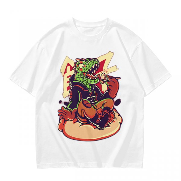 Olive T-Shirt with Cartoon Crocodile Eating Snack Graphic