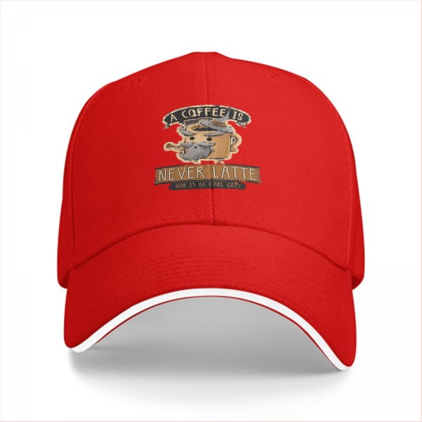 Black Baseball Cap with Wizard Coffee Mug 'A Coffee Is Never Latte' Print