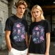 Olive T-shirt with Chibi Fantasy Characters and Whimsical Art Print