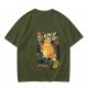Olive t-shirt with vintage comic style 'I Blew Up The Cat!' print