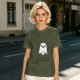 Olive T-shirt with Cute Smiling Ghost Graphic Print