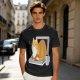 Olive T-Shirt with a Sleeping Cat on a Laptop Print