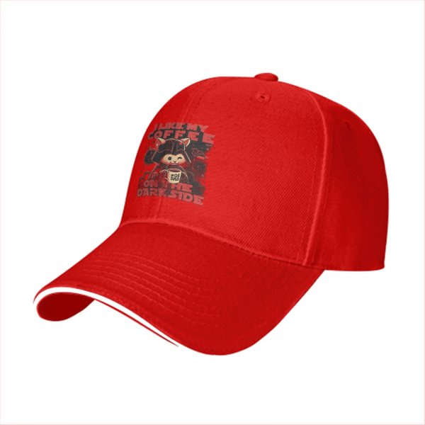 Black baseball cap with cat darth vader coffee dark side print