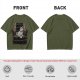 Olive Green T-Shirt With Cat In Armchair Graphic Print