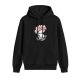 Black hoodie with cherry blossom tree and whimsical creature graphic