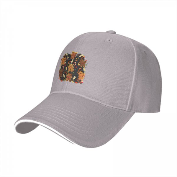 Black Baseball Cap With Christmas Gingerbread Cat Print