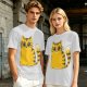 Olive Green T-Shirt With Cute Surprised Yellow Tabby Cat Graphic