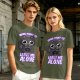 Olive t-shirt with a black cat holding a magic 8 ball and text 'Signs Point To Leave Me Alone'