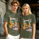 Olive t-shirt with Choco-Bo's cereal graphic featuring a yellow bird