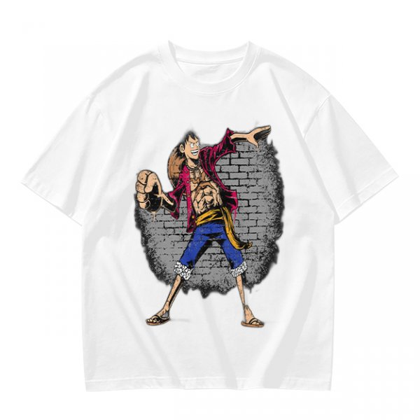 Olive T-Shirt with Monkey D Luffy Breaking Through Brick Wall Art
