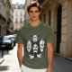Olive T-shirt with Four Dark Fantasy Villain Heads Graphic Print