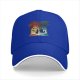 Black baseball cap with fantasy dragon and wolf open book graphic