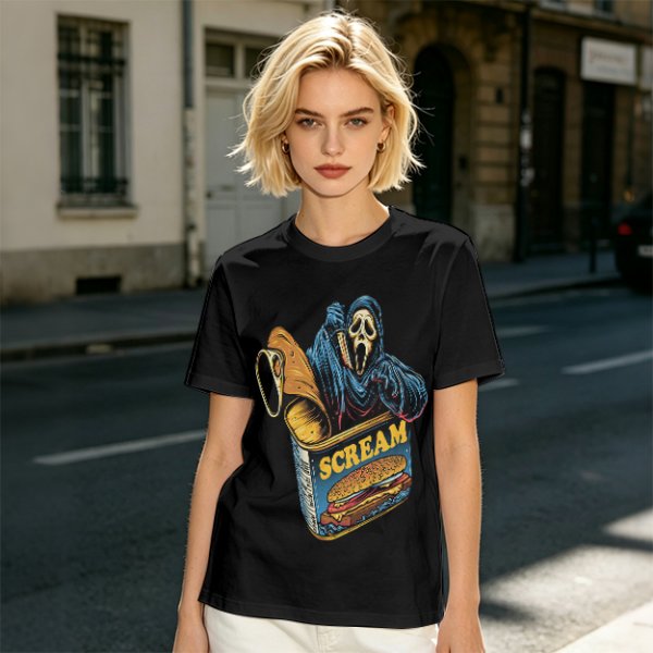 Olive T-Shirt With Ghostface In Scream Can Burger Artwork