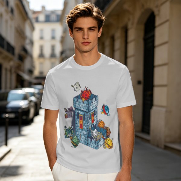 Olive T-Shirt With Fantasy Dice Castle Graphic Design