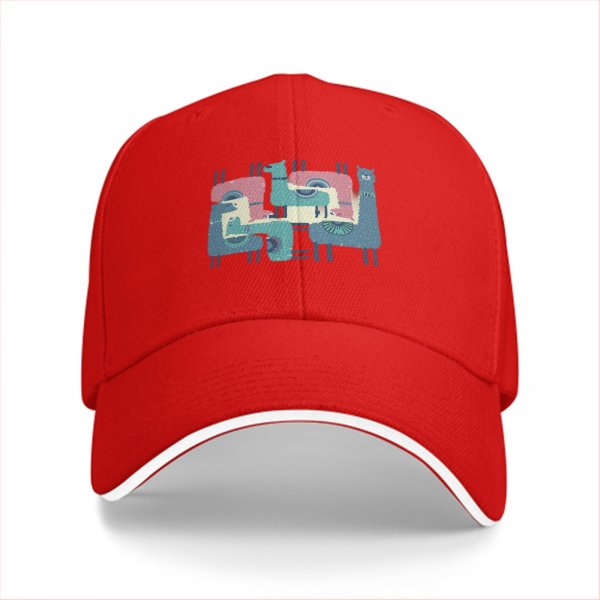 Black Baseball Cap With Interlocking Llama Graphic Print