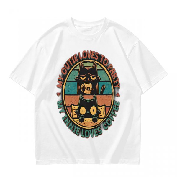 My Outie Loves To Party My Innie Loves Coffee Cat T-Shirt