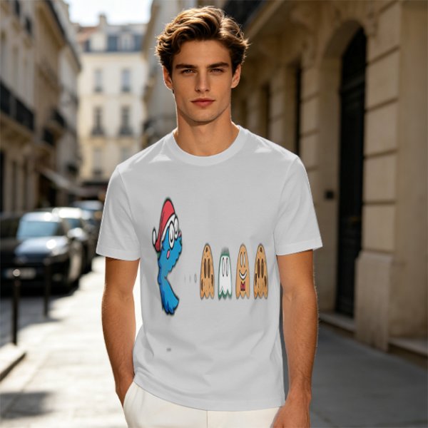 Olive T-Shirt With Blue Monster And Ghost Graphic Print