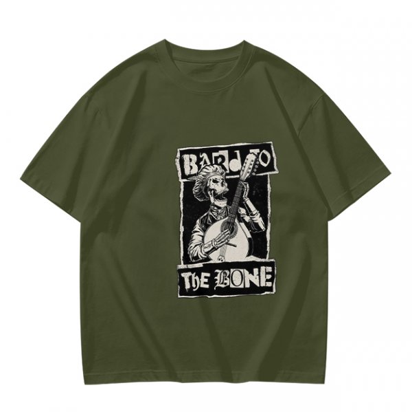 Olive T-Shirt With Skeleton Banjo Player Graphic