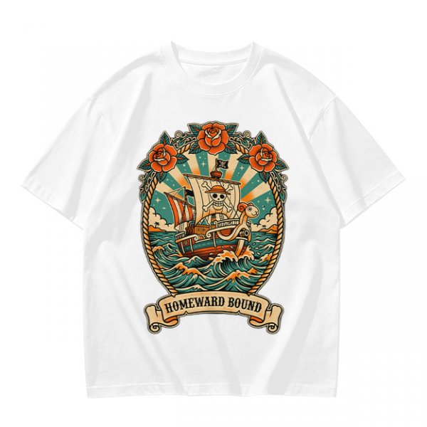Olive T-shirt with Pirate Ship Homeward Bound Tattoo Style Print